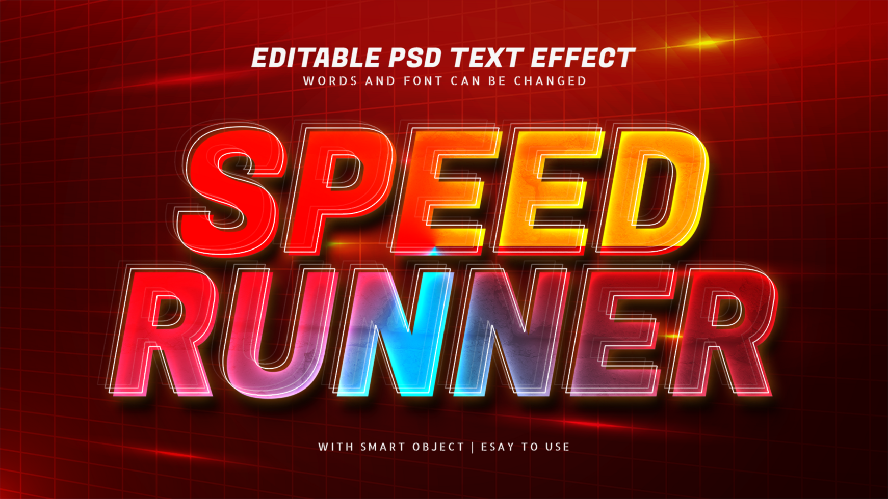 Speed runner neon text effect editable psd