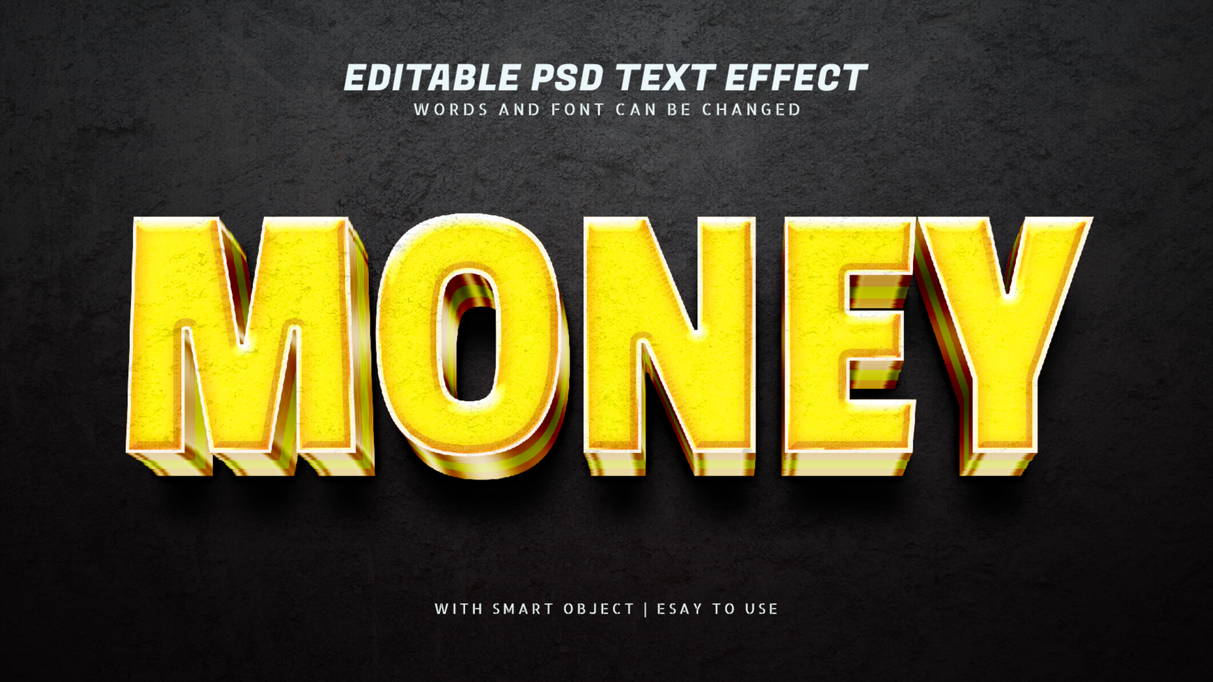 Money 3d yellow text effect editable psd