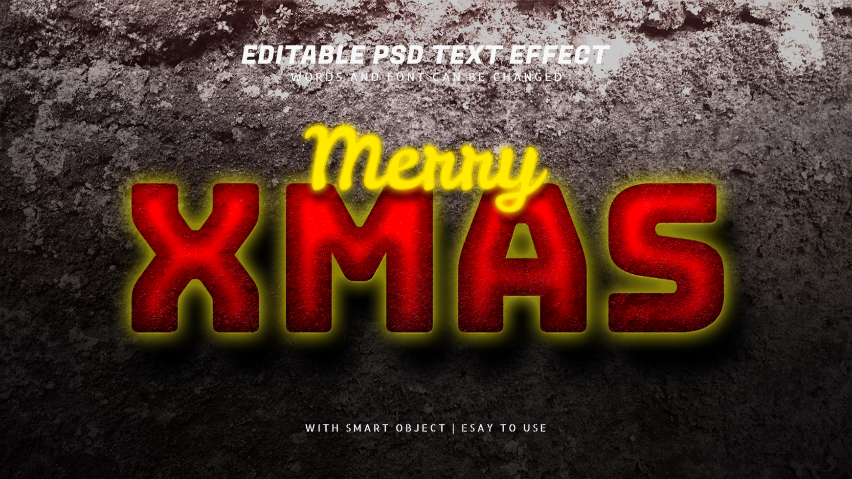 Merry xmas red neon text effect psd