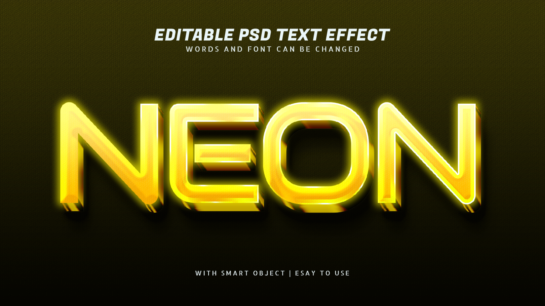 Yellow 3d glow neon text effect editable psd