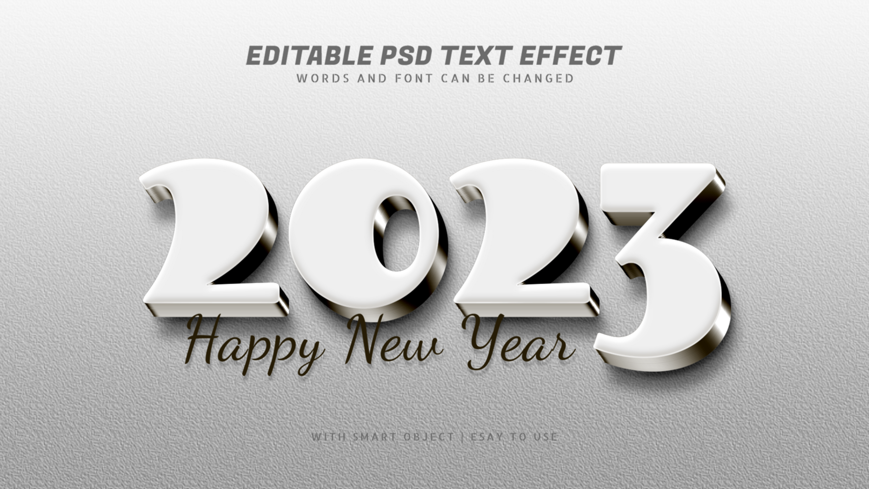 Happy new year 2023 text effect white 3d style psd