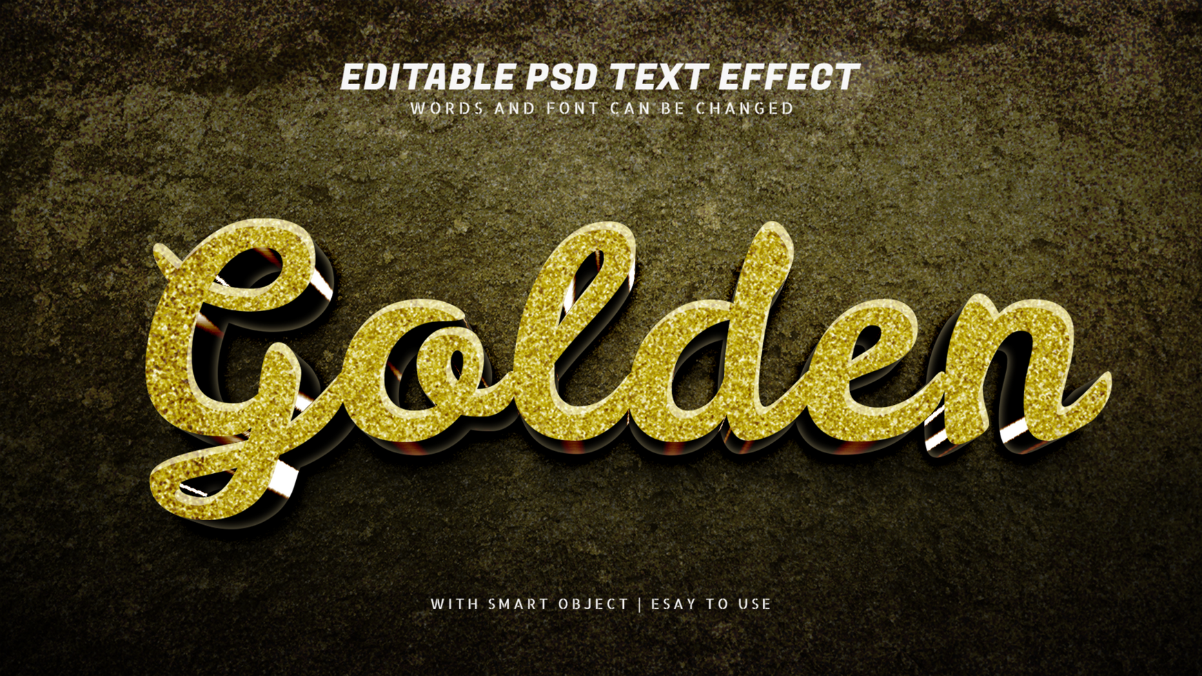 Golden elegant deluxe glitter 3d text effect editable psd