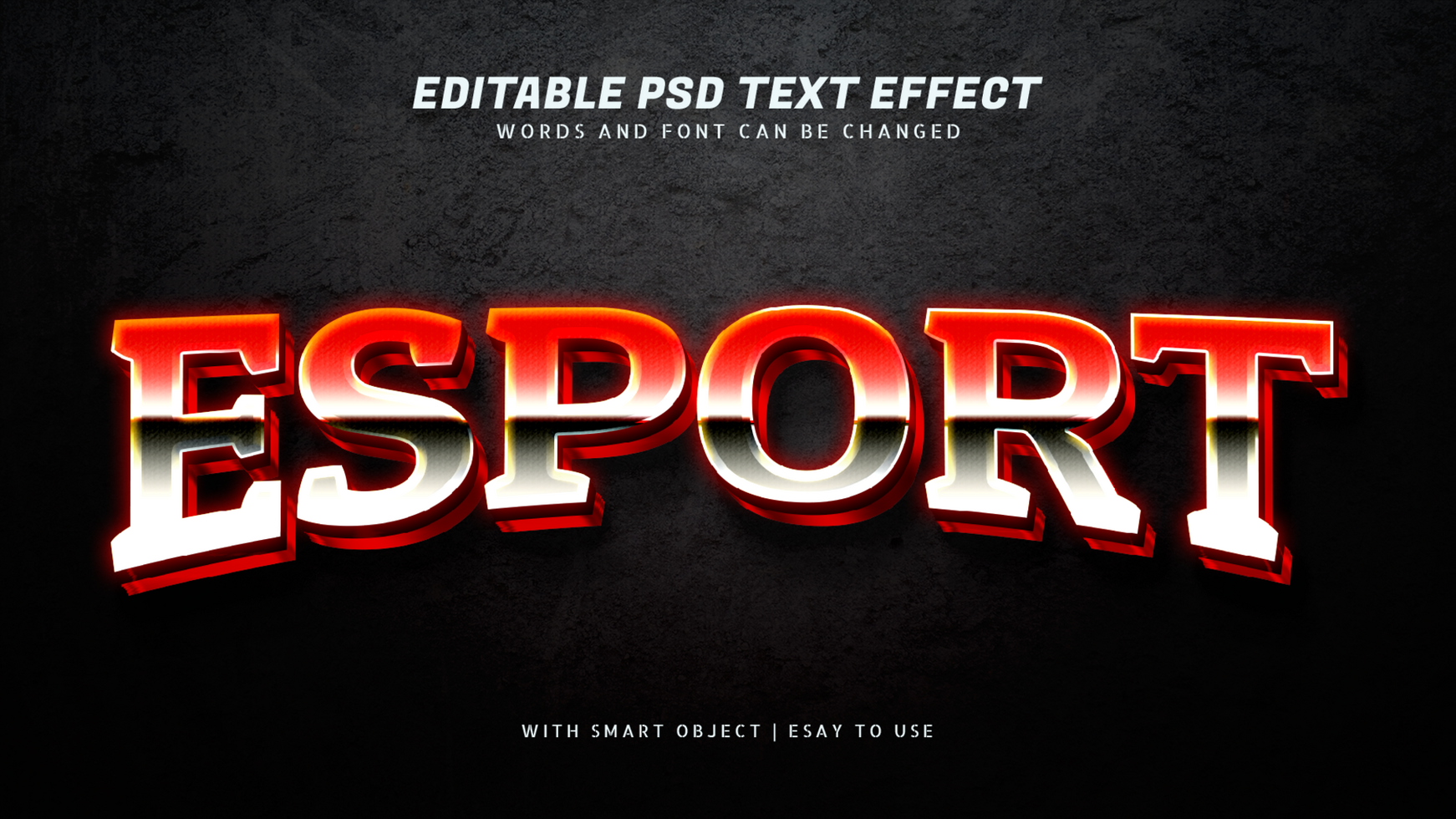 Esport 3d red gradient text effect editable psd