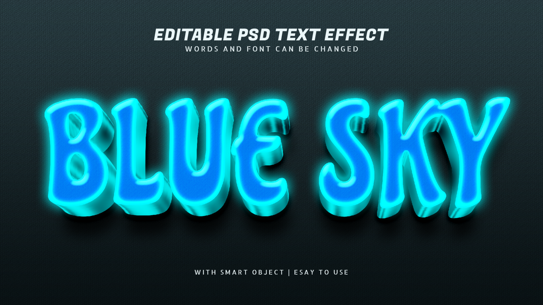 Blue sky 3d glow text effect editable psd