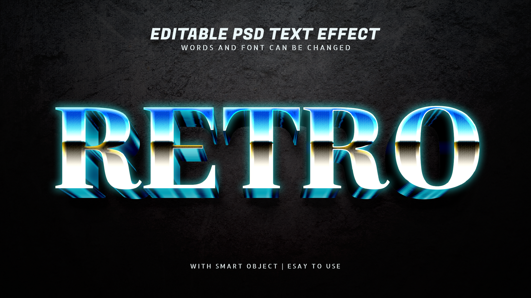Retro 3d blue gradient text effect editable psd