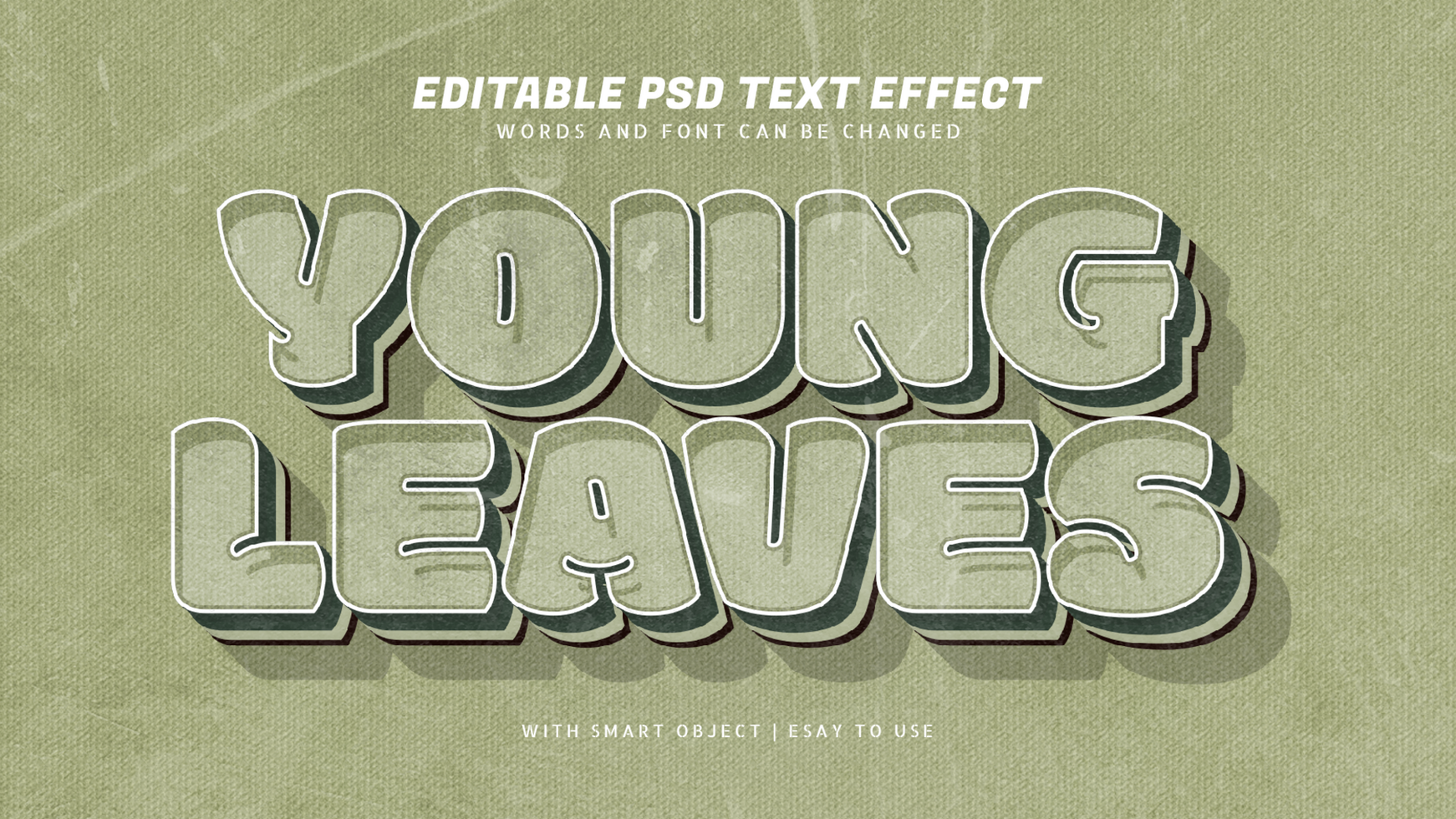 Young leaves 3d retro vintage style text effect psd