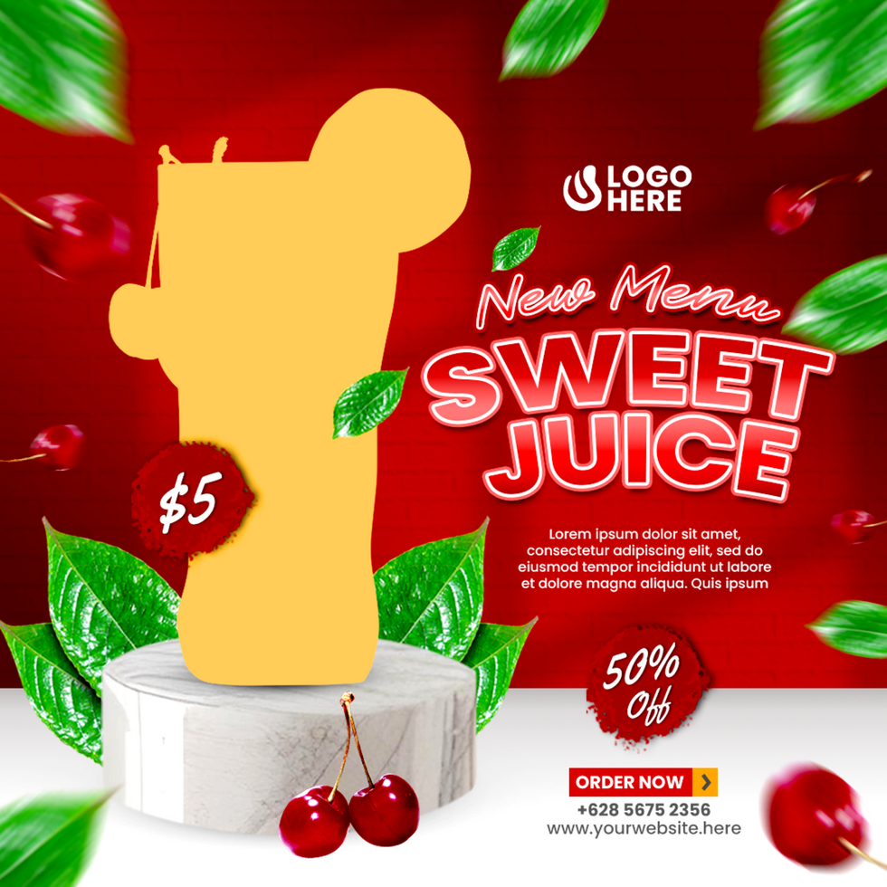 Fresh sweet juice drink menu promotion social media story banner with PSD mockup