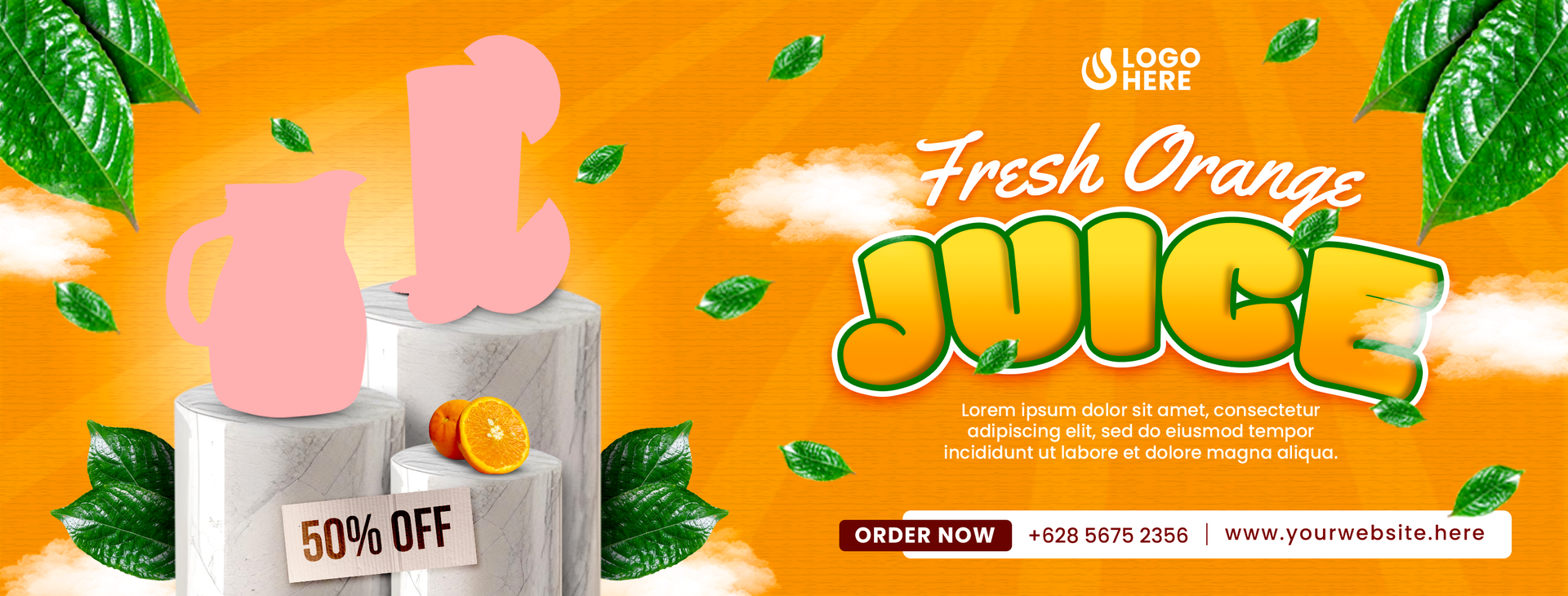 Orange juice food menu social media poster banner design with PSD Mockup