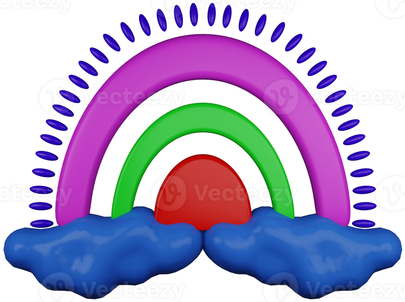 3D illustration render rainbow in clouds toy multicolored on white background png