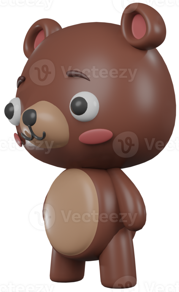 3D illustration render animal brown character bear boy on transparent background png