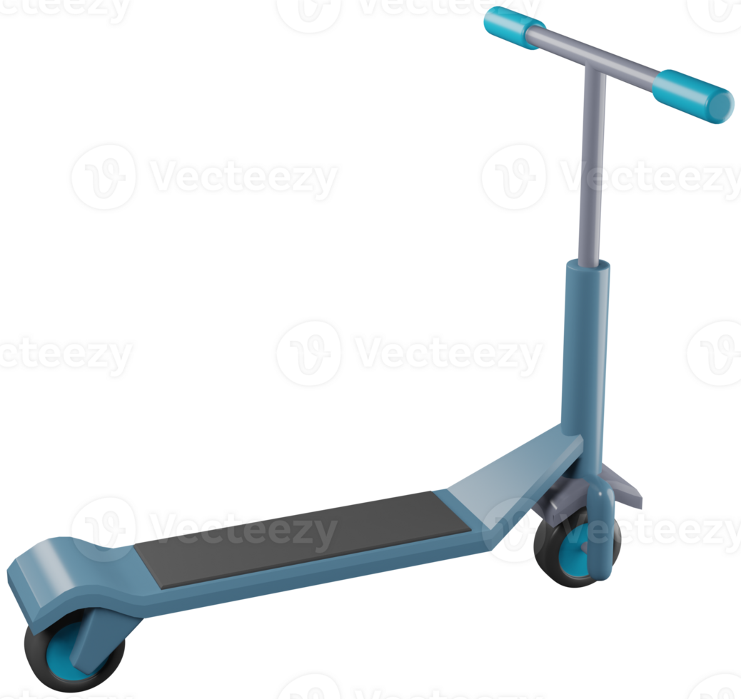 3D illustration render blue scooter children's model on wheels on transparent background png