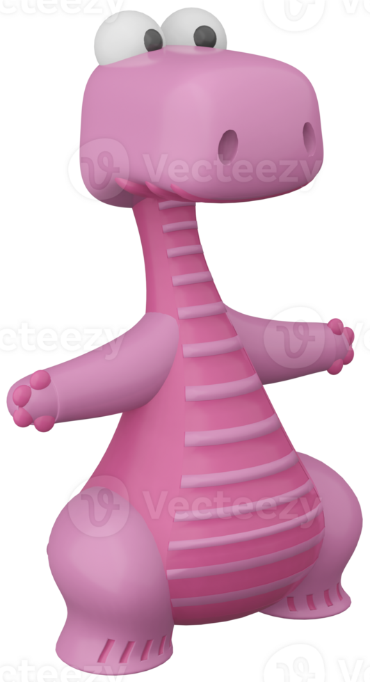 3D illustration render pink stylized dinosaur character girl on transparent background png