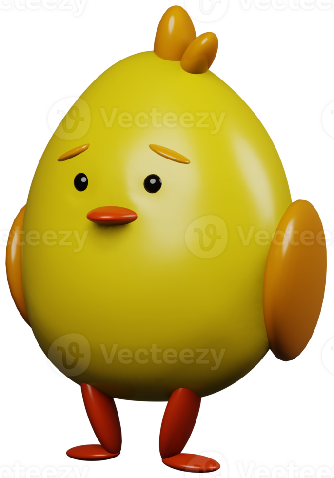 3D illustration render yellow character chick chicken with orange wings on transparent background png