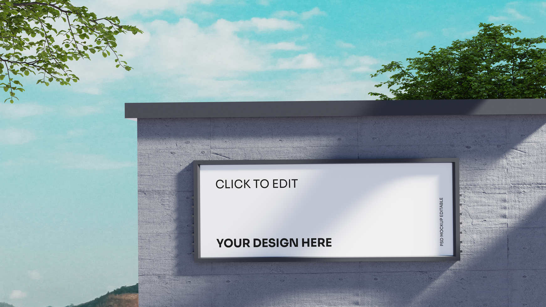 Realistic outdoor signboard in building with concrete texture psd