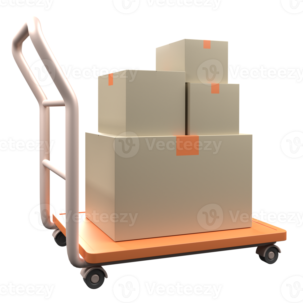 3d trolley with cardboards icon png