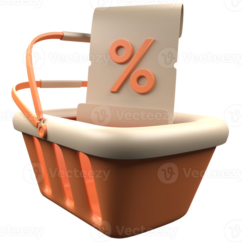 3d shopping cart with discount voucher icon png