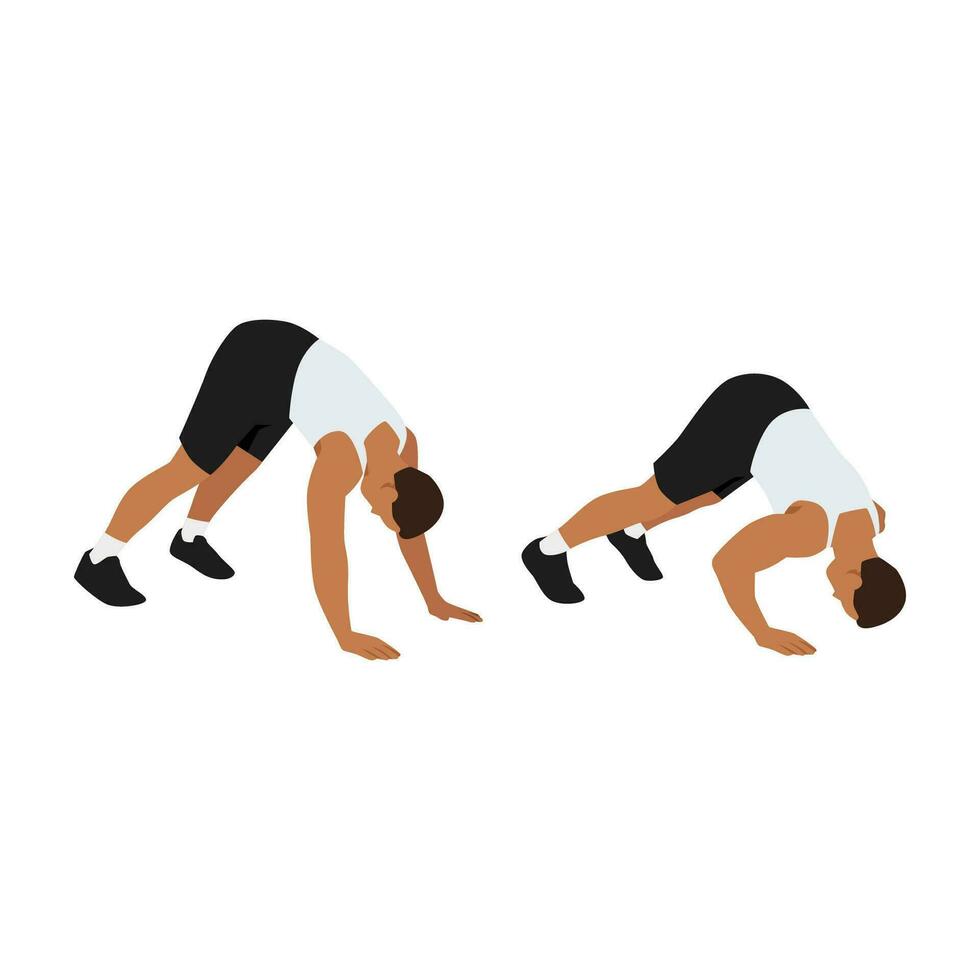 Man doing Pike push up exercise. Flat vector illustration isolated on white background