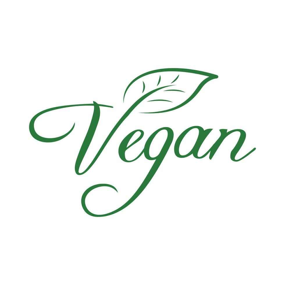 vegano comida pegatina, etiqueta, Insignia y logo. ecología icono. logo modelo con verde hojas para vegano productos vector ilustración aislado en blanco antecedentes