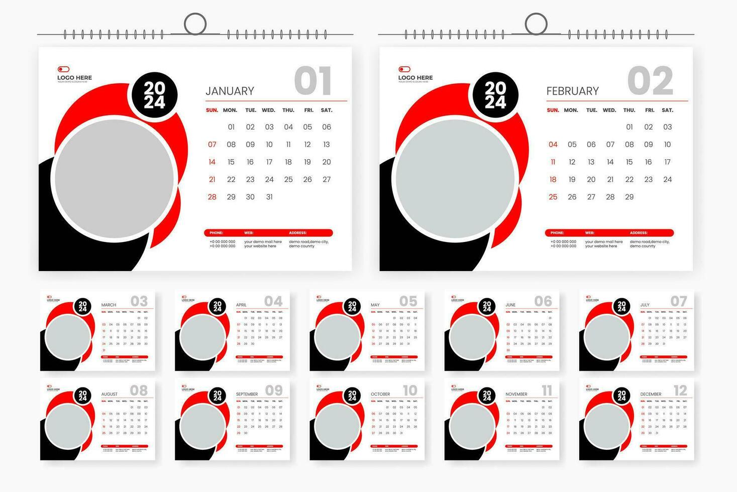 2024 desk calendar design 12 page calendar template vector