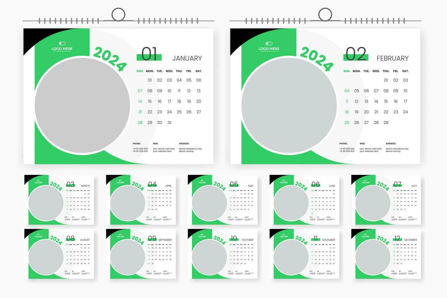 2024 desk calendar design 12 page calendar template vector