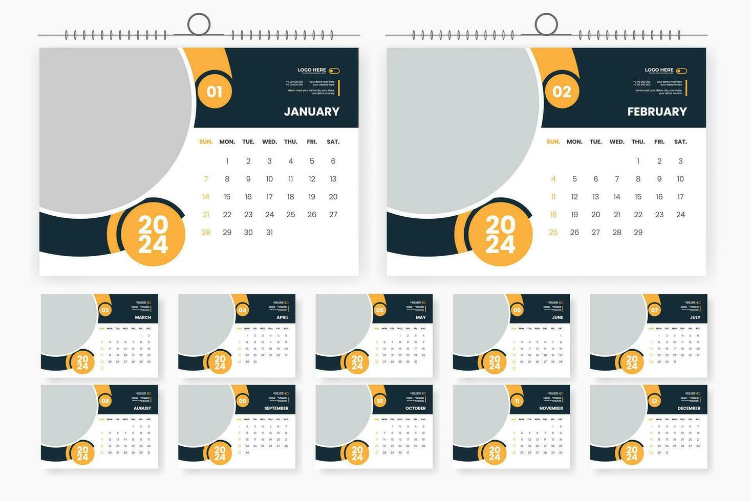 2024 escritorio calendario diseño 12 página calendario modelo vector