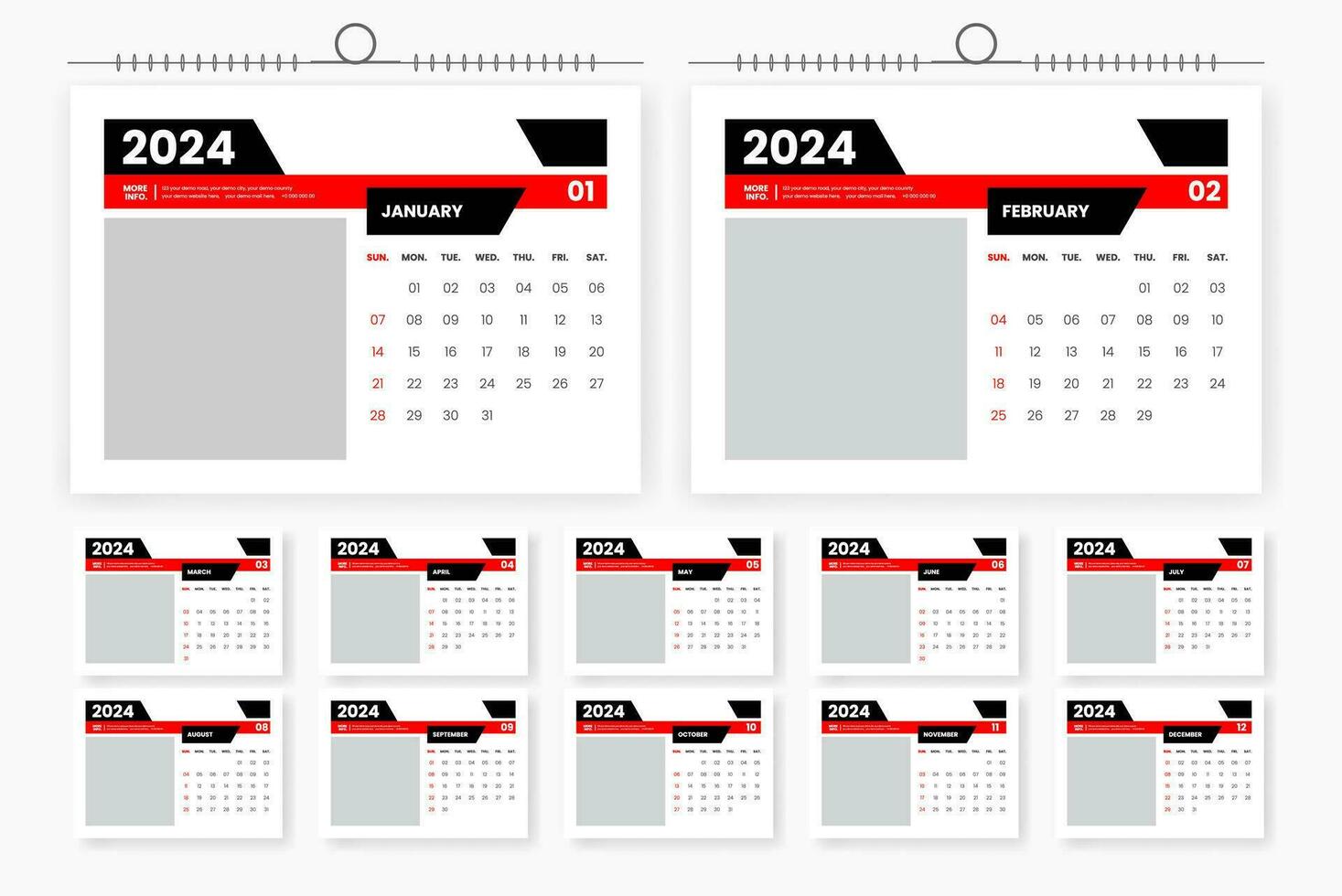 2024 desk calendar design 12 page calendar template vector