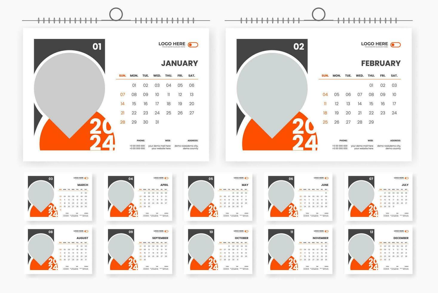 2024 escritorio calendario diseño 12 página calendario modelo vector