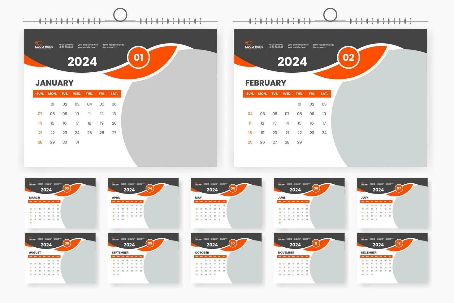 2024 desk calendar design 12 page calendar template 27787803 Vector Art