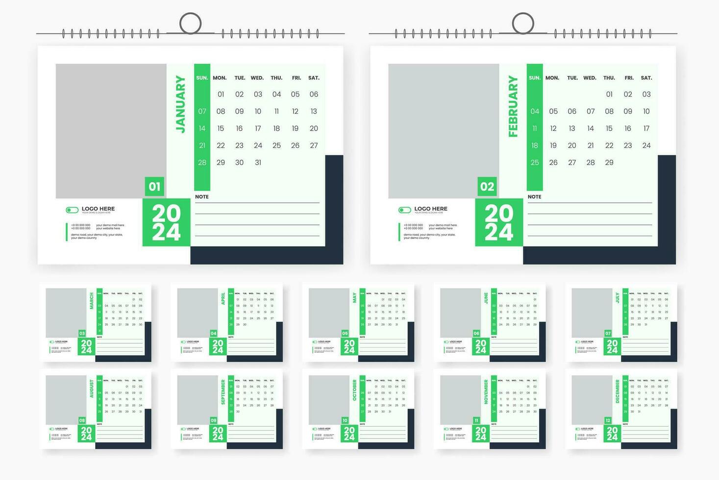 2024 desk calendar design 12 page calendar template 27787805 Vector Art
