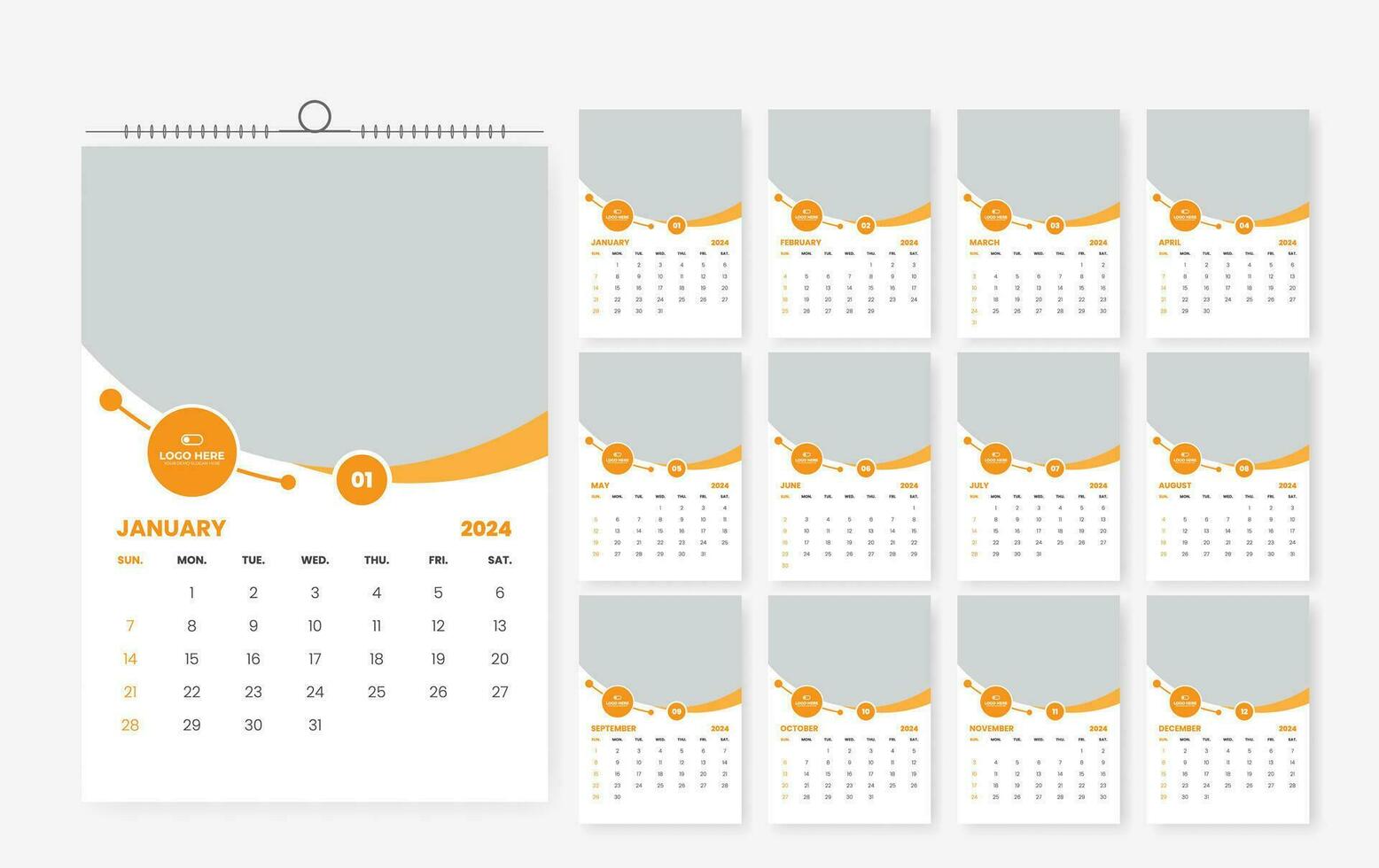 2024 12 page wall calendar template design vector