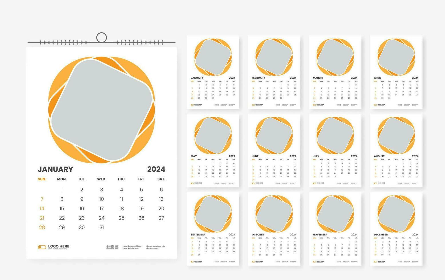 2024 12 page wall calendar template design vector