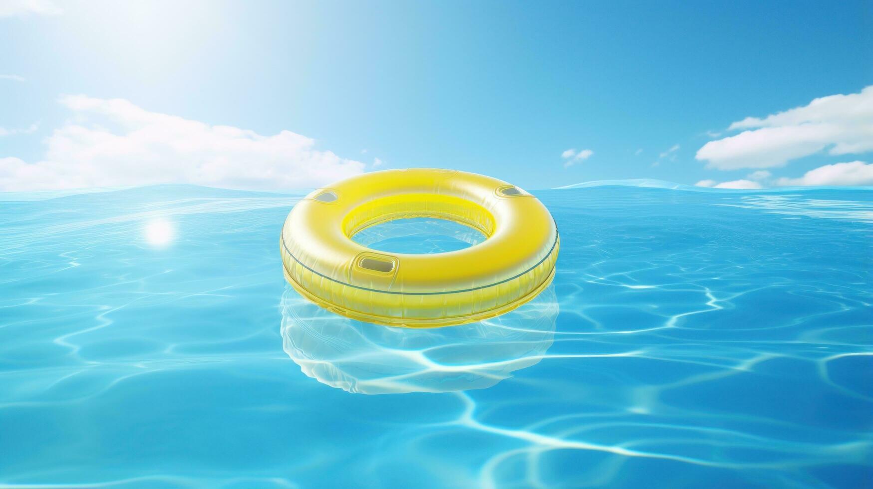 Lifering floats in a crystal clear blue swimming pool photo