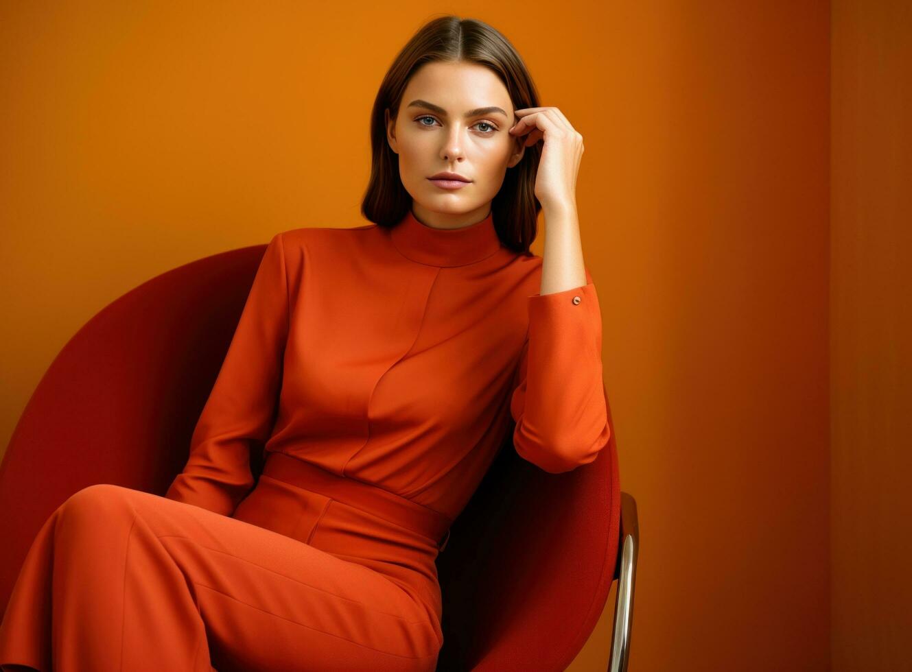 Beautiful young woman sitting in a chair photo