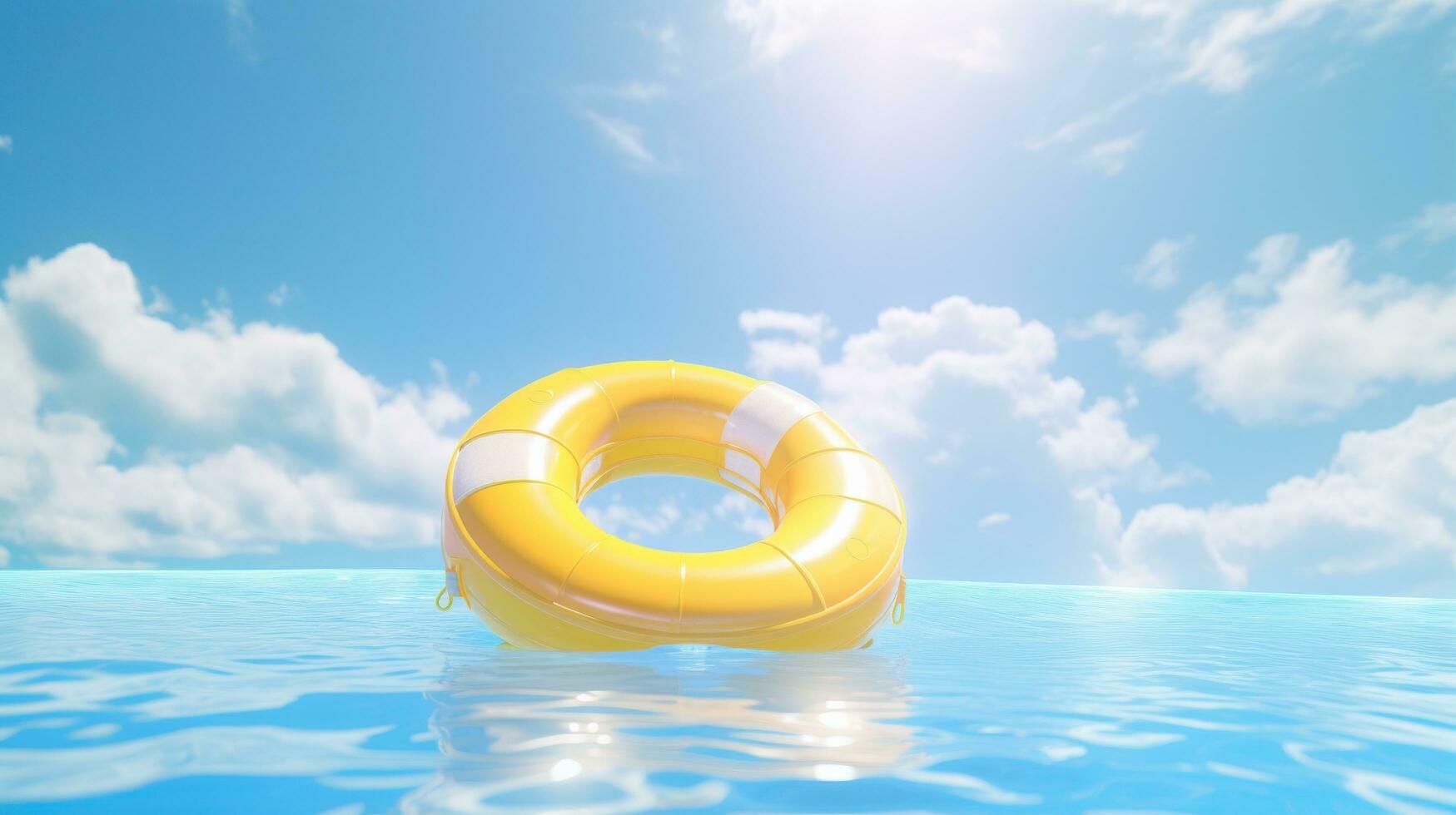 Lifering floats in a crystal clear blue swimming pool photo