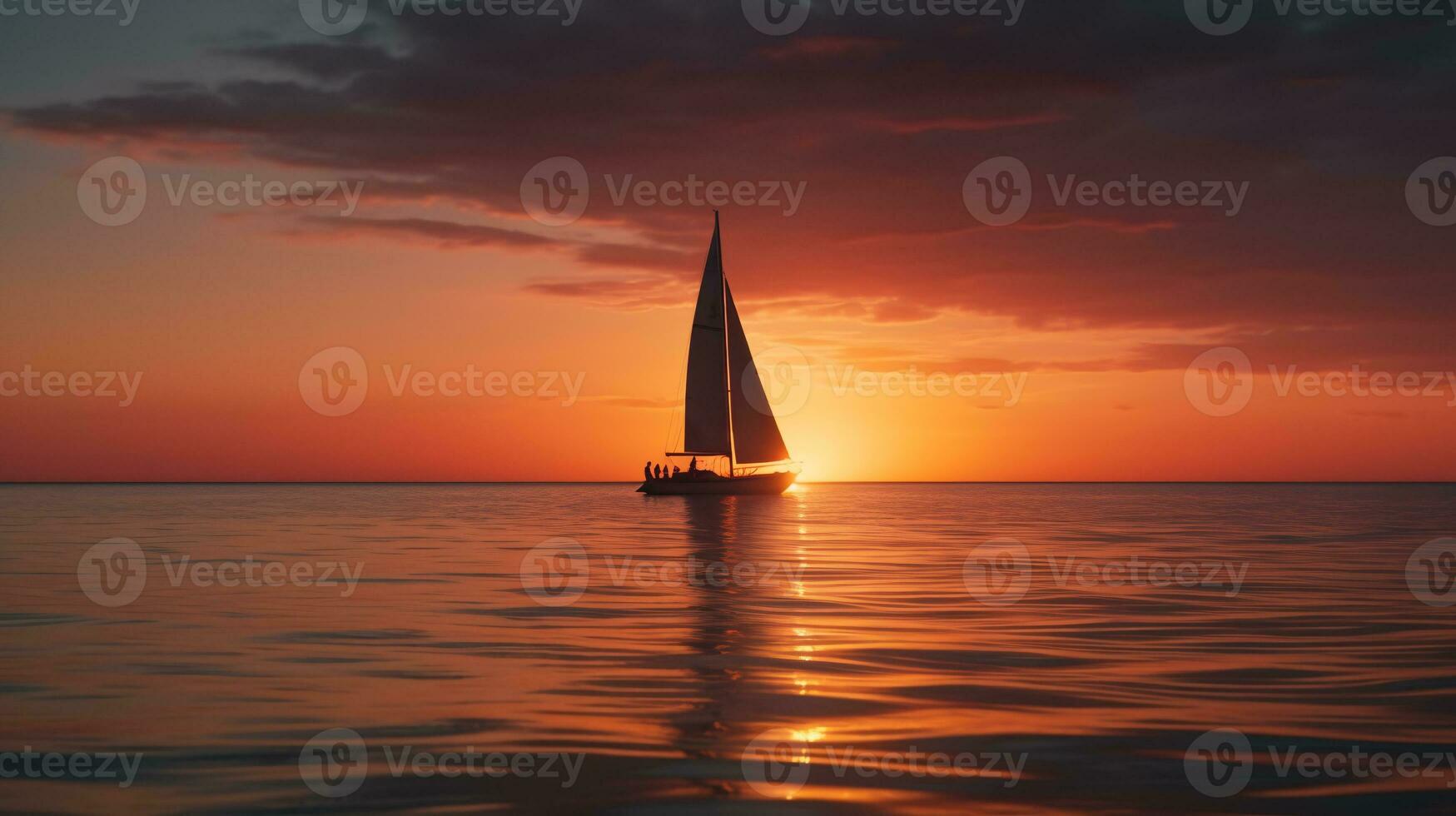 landscape yacht in the ocean during sunset. ai generative photo