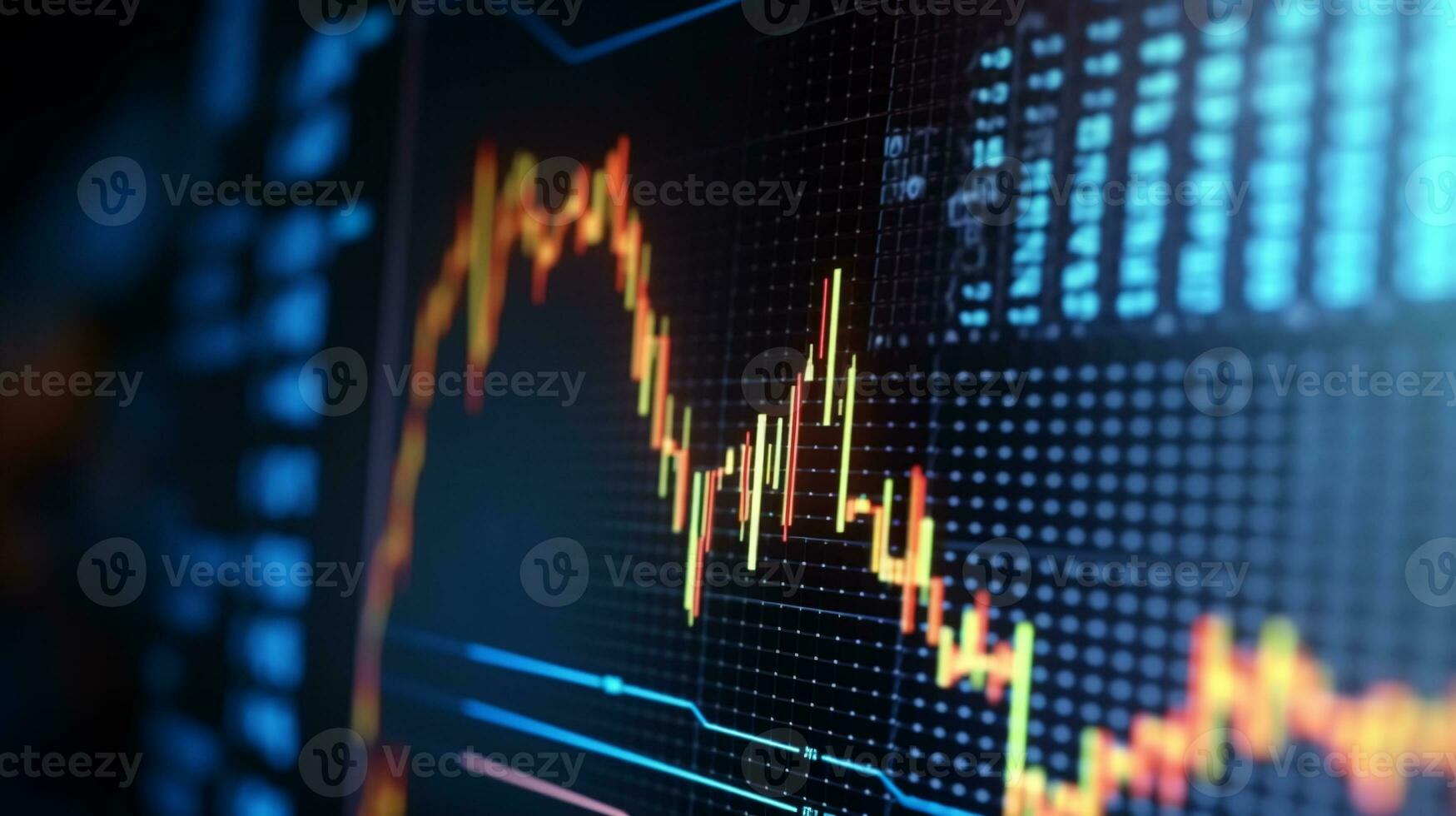 Screen with stock market index charts and diagrams. ai generative photo