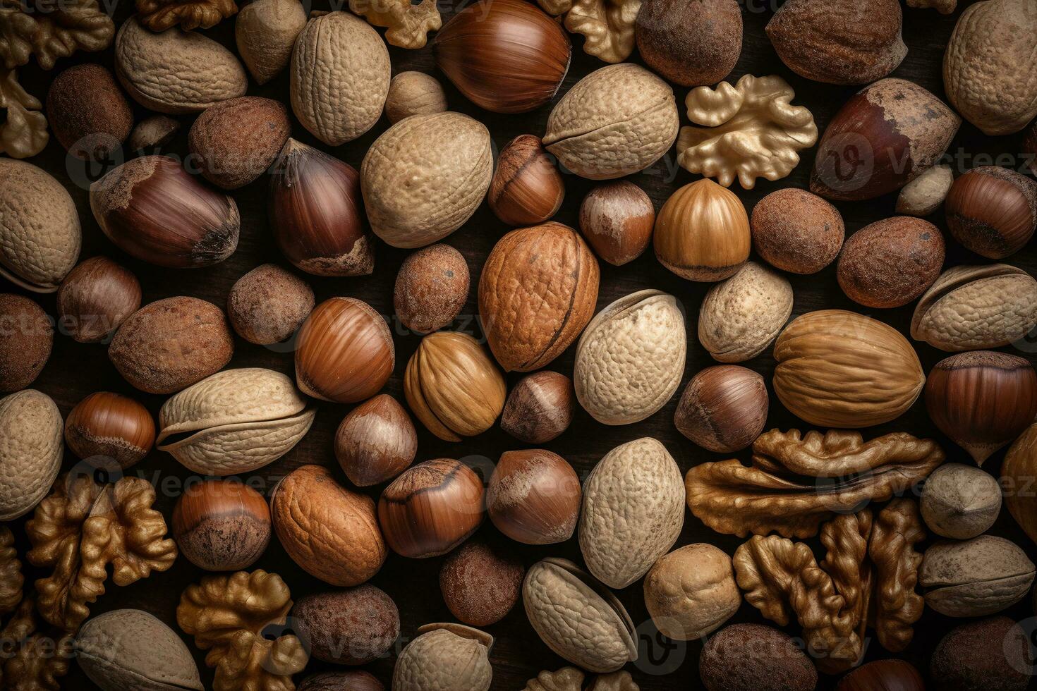 Natural background made from different kinds of nuts. ai generative photo