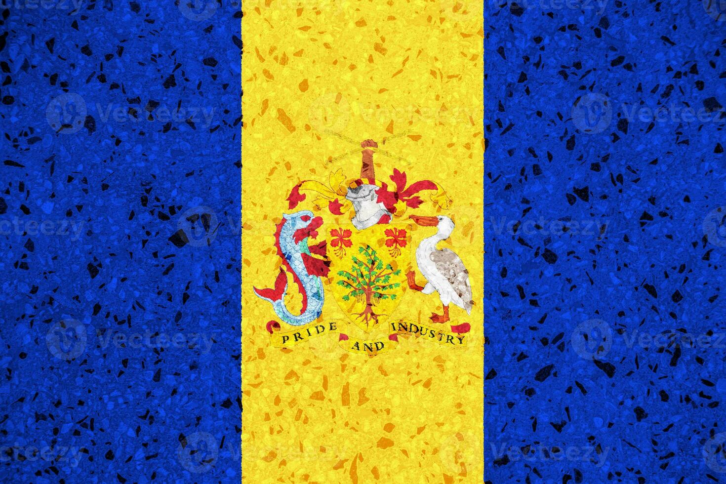 bandera y Saco de brazos de barbados en un texturizado antecedentes. concepto collage. foto