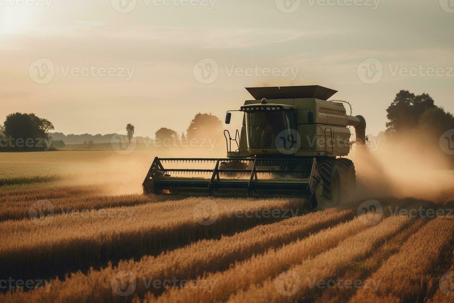 Combine harvester collecting wheat in field. ai generative photo