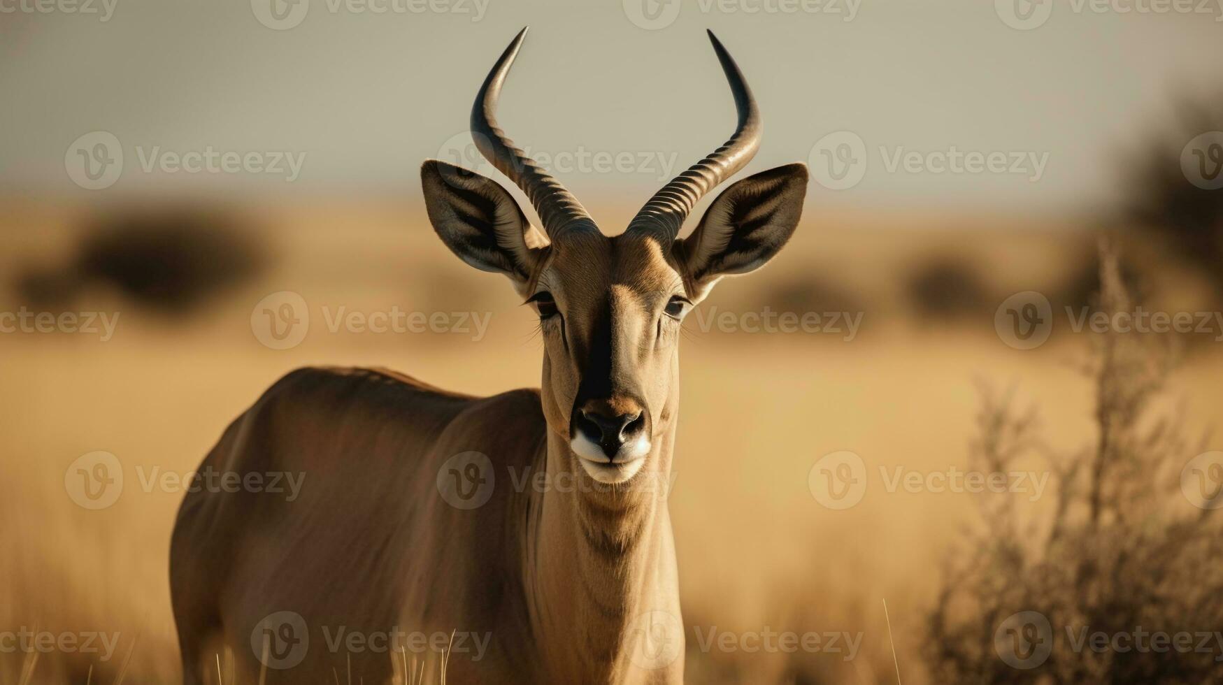 antelope on the background of the African savannah, hot day, animals of Africa. ai generative photo