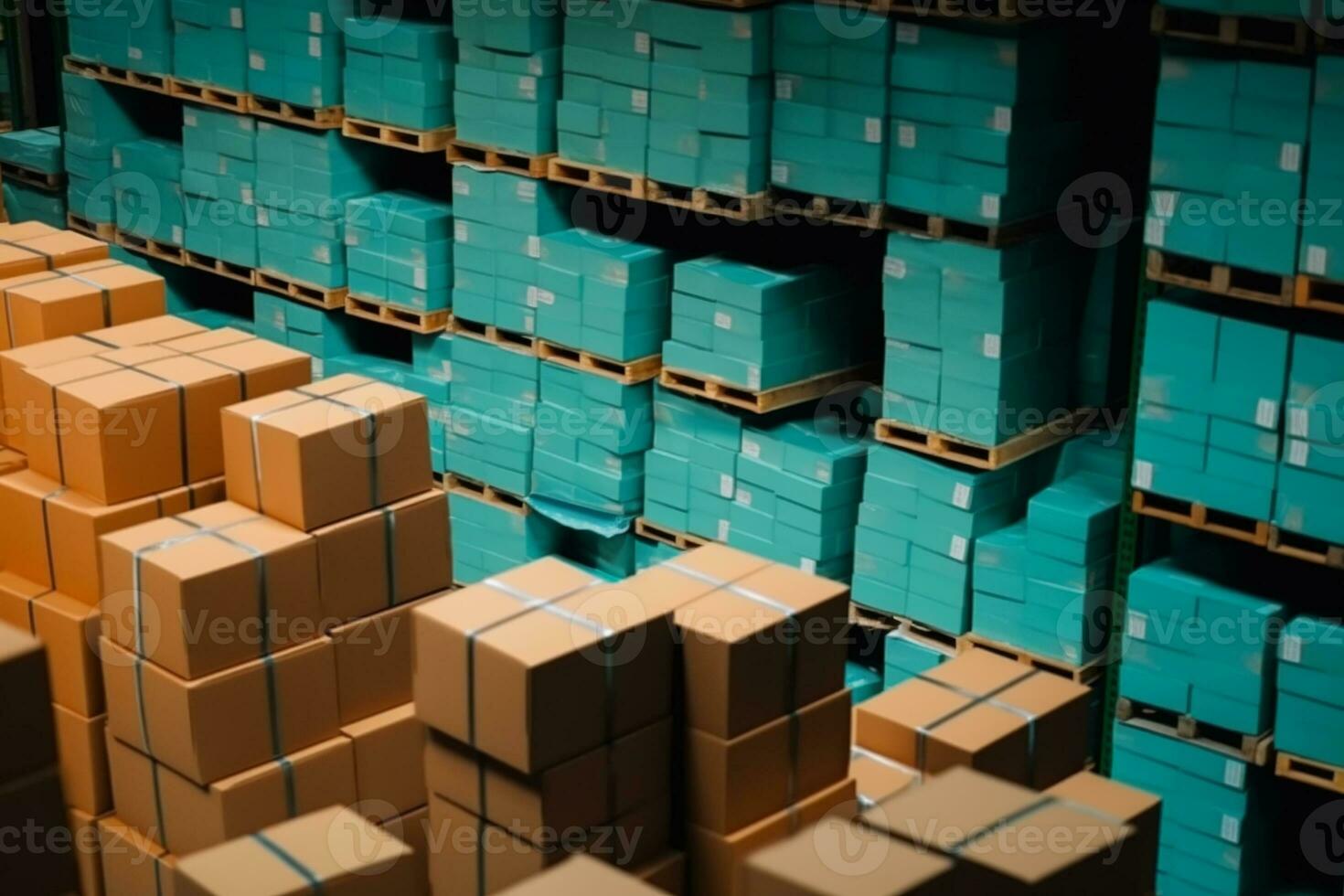 stacks of cardboard boxes for parcels stand in a warehouse. logistics and delivery concept. ai generative photo