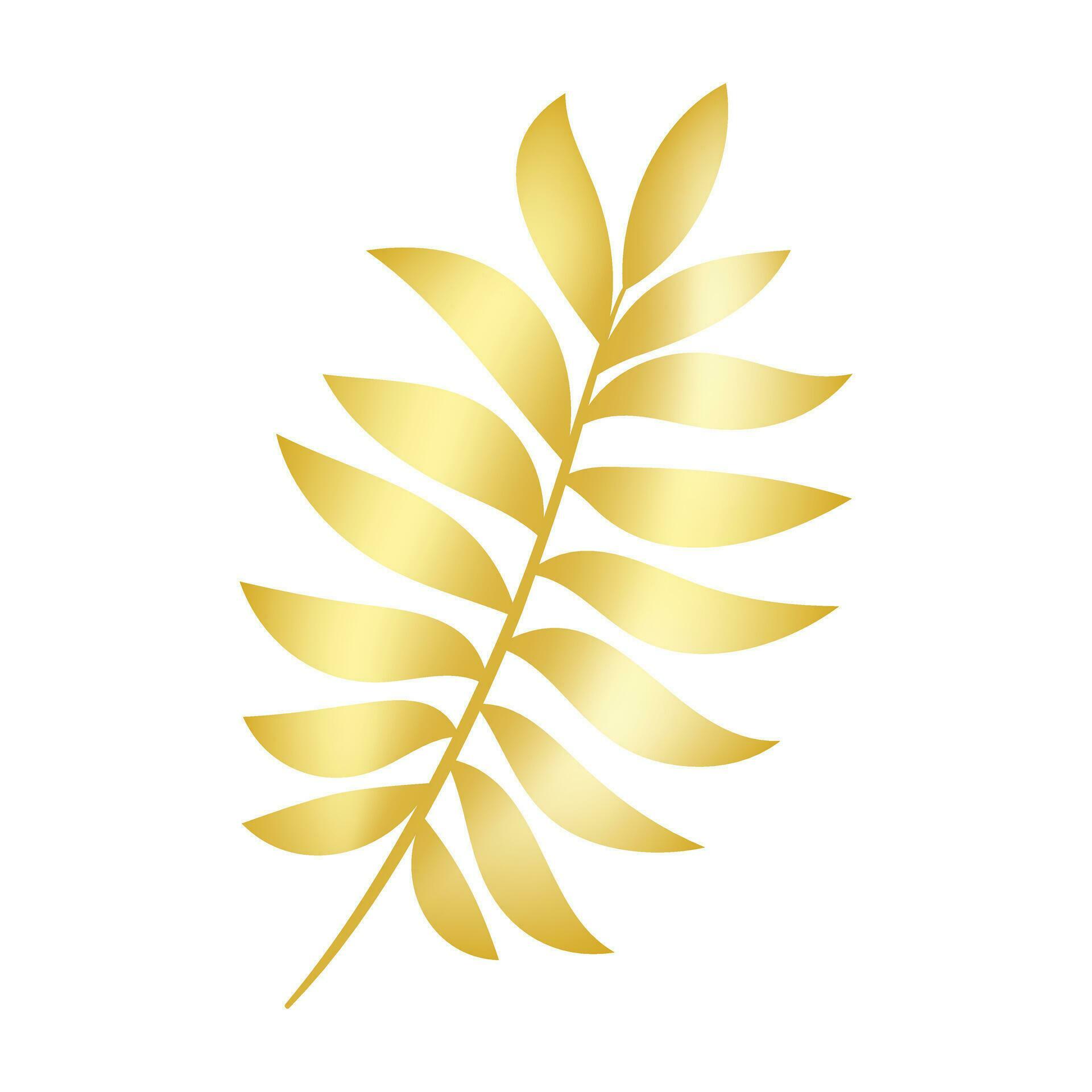 Isolated golden branch with leaves.Gold leaf icon. Vector illustration