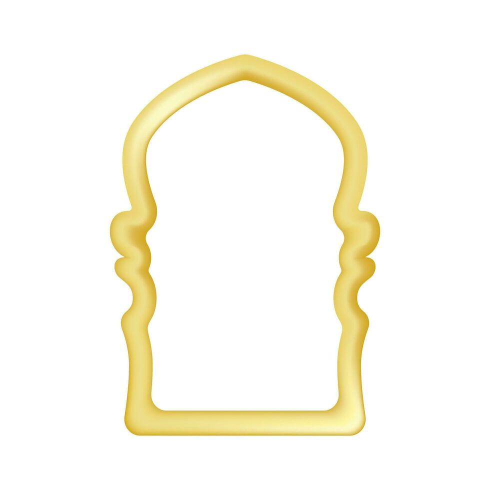 Golden frame in oriental style. Gold arch door in arabic style. Vector illustration.