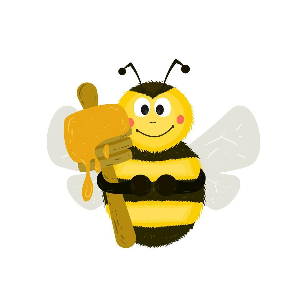 linda abeja con miel cuchara vector