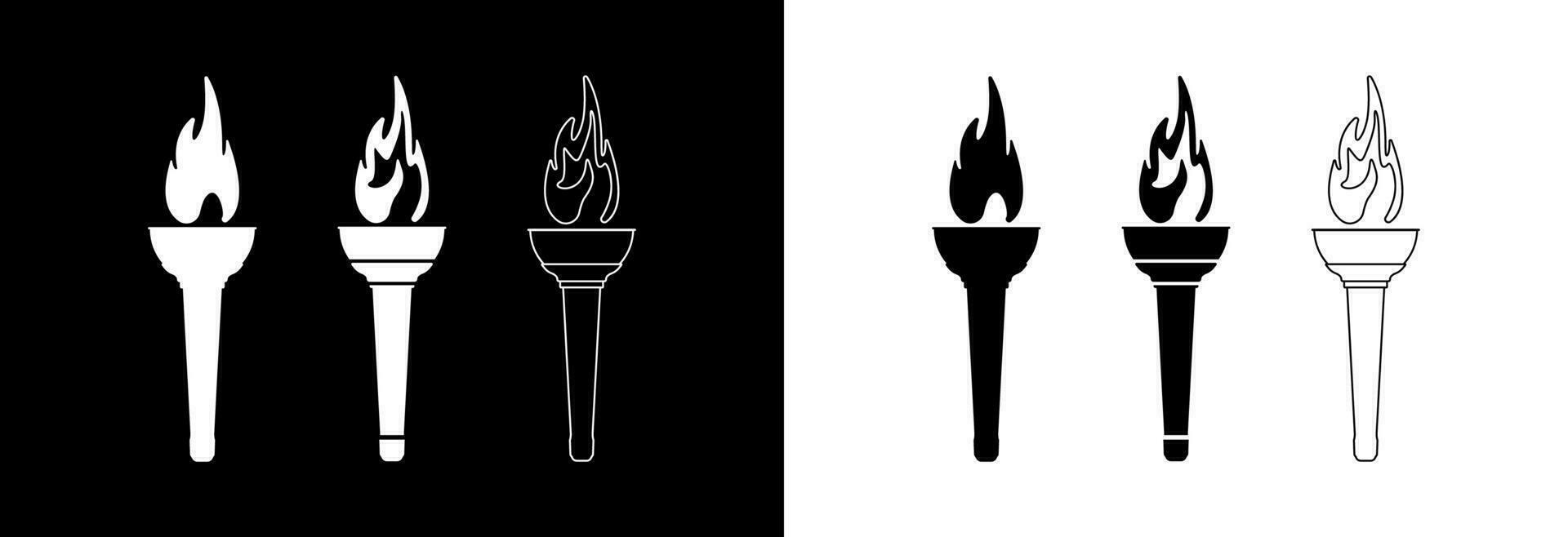 Torch icon on white and black background. vector