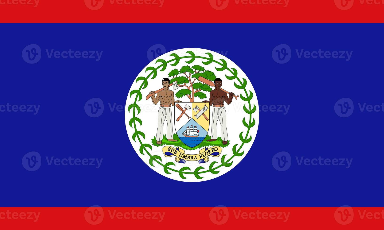 The official current flag and coat of arms of Belize. State flag of Belize. Illustration. photo