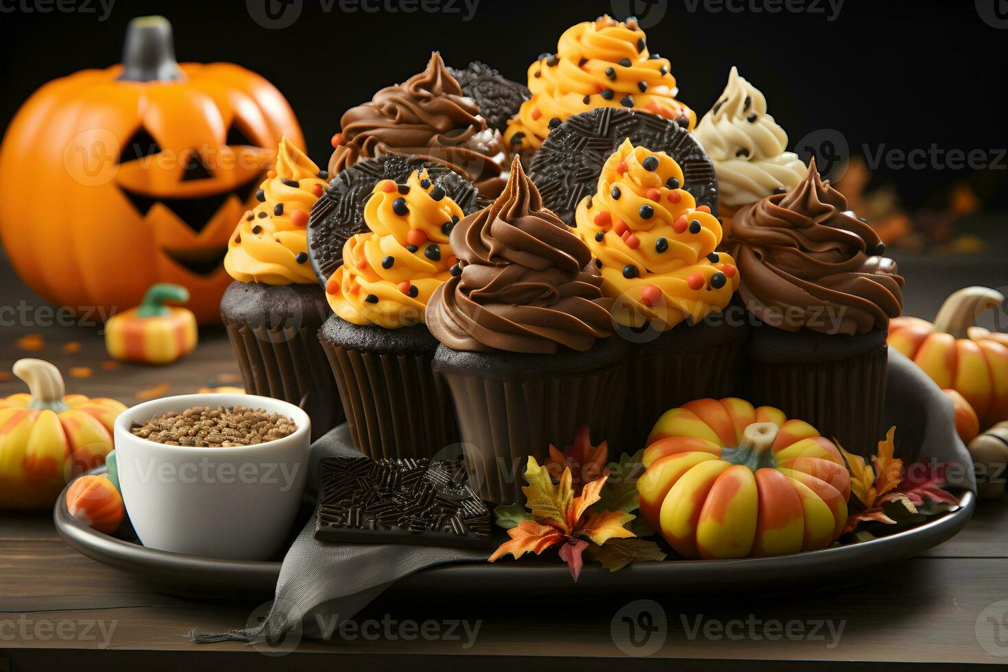 adorable spooky colorful halloween cupcake, AI generated photo