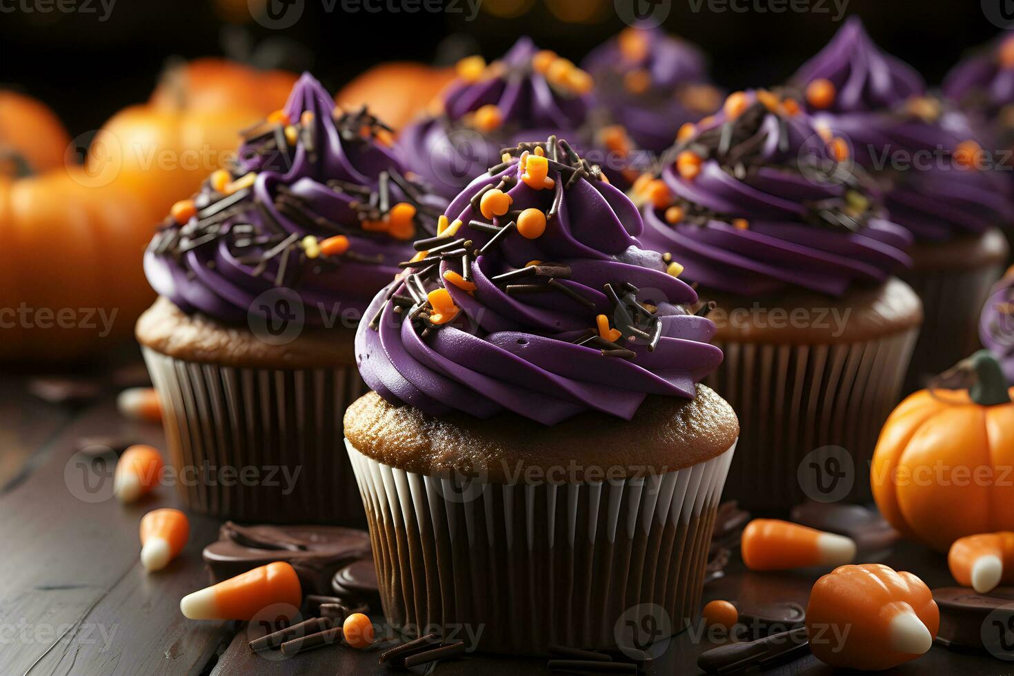 adorable spooky colorful halloween cupcake, AI generated photo