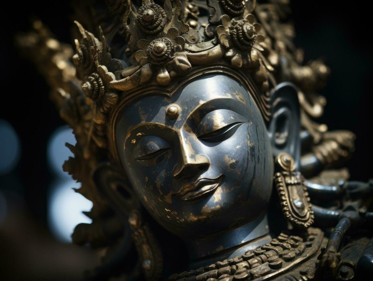 A buddha statue with its eyes close, at sunrise photo