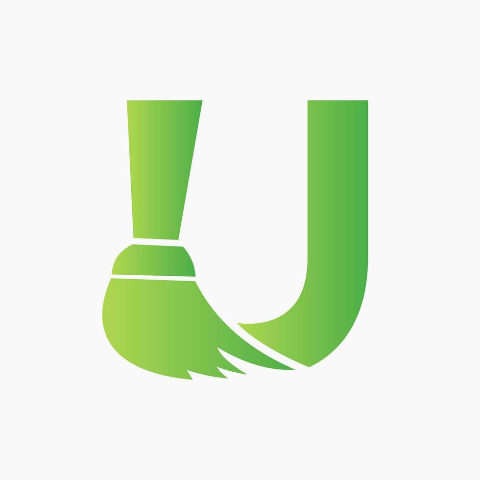 House Cleaning Logo On Letter U Concept With Clean Brush Icon. Maid Service Symbol vector